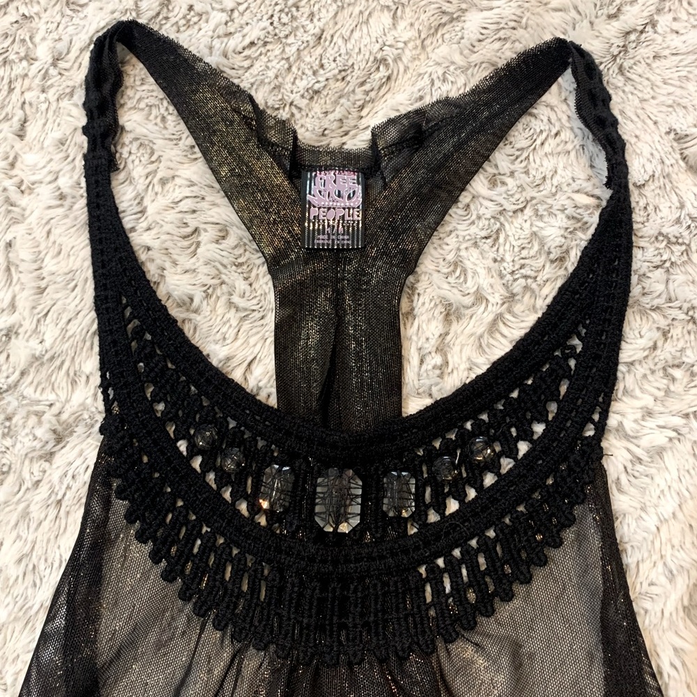 Free People Black and Gold Sheer Tank Top
